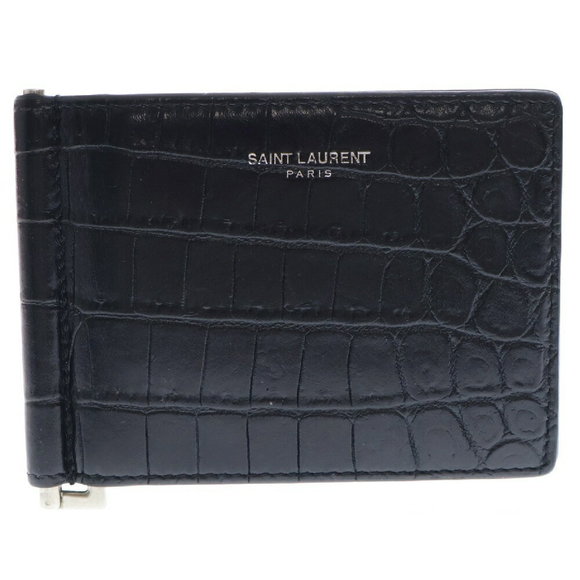SAINT LAURENT PARIS Crocodile Leather Money Clip Case Black - Picture 1 of 6